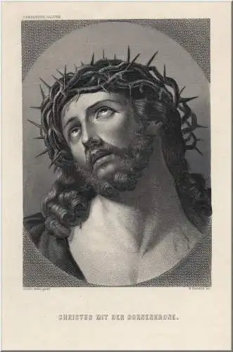 Christus mit der Dornenkrone. Originaler Stahlstich n. Guido Reni um 1850