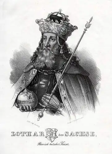 Lothar der Sachse, deutscher Kaiser. Lithographie aus Saxonia um 1840