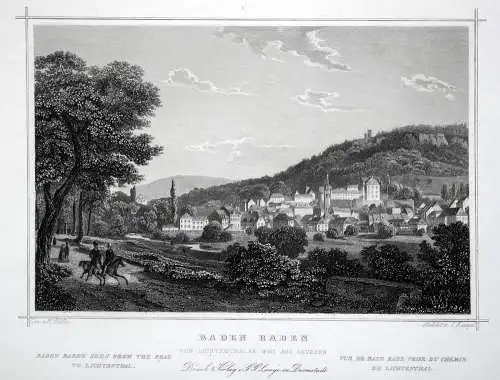 BADEN-BADEN. vom Lichtentaler Weg. Originaler Stahlstich um 1850