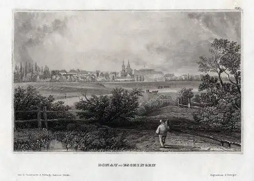 Donaueschingen, Gesamtansicht. Echter Stahlstich um 1850