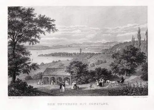 ERMATINGEN / Bodensee: mit dem Untersee. Originaler Stahlstich um 1850