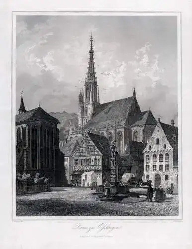 Esslingen, Dom und Marktplatz. Originaler Stahlstich um 1860