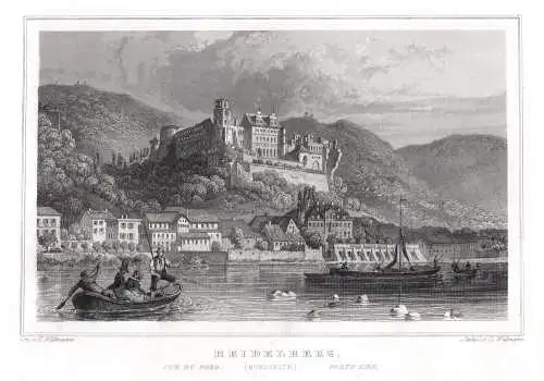 Heidelberg - Blick von der Nordseite. Originaler Stahlstich um 1850