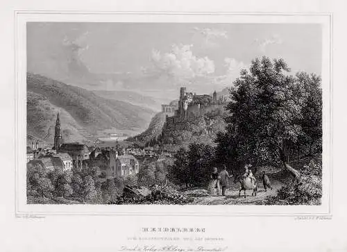 HEIDELBERG. Ansicht vom Riesensteiner Weg. Originaler Stahlstich um 1850