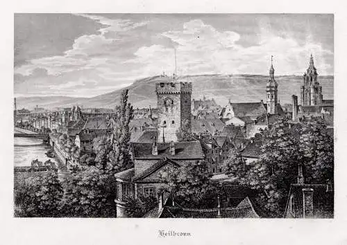 HEILBRONN am Neckar, Gesamtansicht.. Originaler Stahlstich um 1890