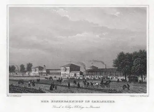 KARLSRUHE - Eisenbahnhof.. Echter Stahlstich, Hoffmeister um 1850