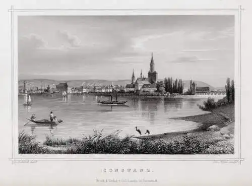 Konstanz, Bodensee, Gesamtansicht. Echter Stahlstich Poppel um 1860