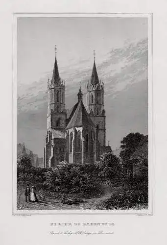 Ladenburg Kirche. Originaler Stahlstich Höfer um 1850