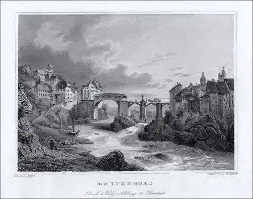 Laufenburg, Originaler Stahlstich Rohbock um 1850