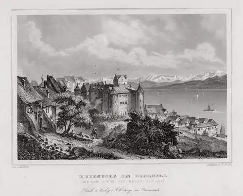 Meersburg am Bodensee, Originaler Stahlstich, Höfle / Foltz um 1850