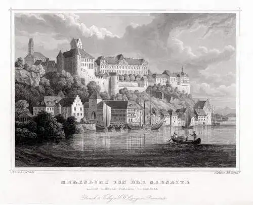 Meersburg am Bodensee. Originaler Stahlstich um 1850