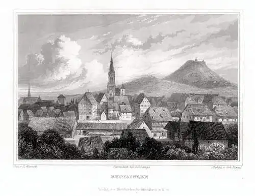 Reutlingen - Gesamtansicht. Originaler Stahlstich von Poppel um 1850