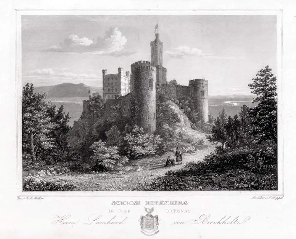 Schloss Ortenberg, Ortenau / Baden Originaler Stahlstich um 1850 0