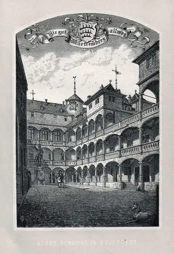 Stuttgart: Altes Schloß, Hofansicht. Originaler Holzstich um 1885