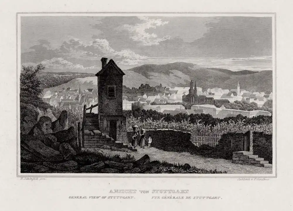 STUTTGART: Gesamtansicht. Originaler Stahlstich um 1850 0