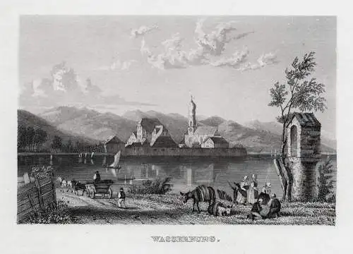 Wasserburg am Bodensee. Echter Stahlstich, Geib um 1840