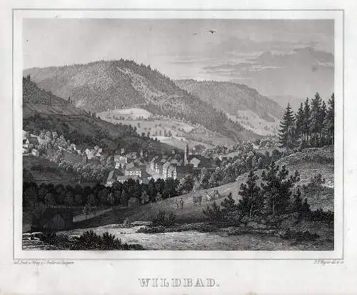 Wildbad Schwarzwald. Original Stahlstich Wagner um 1850