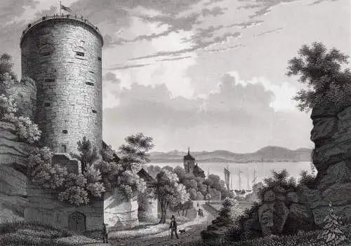 ÜBERLINGEN / Bodensee. Gallerturm. Originaler Stahlstich um 1850