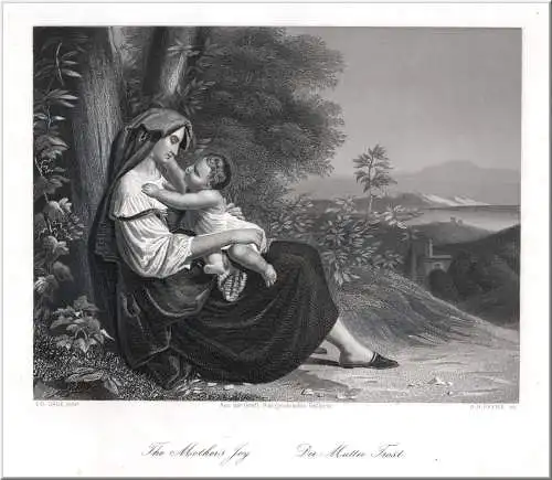 Kinder: Der Mutter Trost. Originaler Stahlstich, gestochen von Payne um 1850