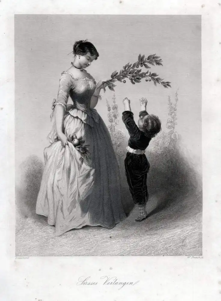 Süsses Verlangen. Originaler Stahlstich, gestochen von French um 1850 0