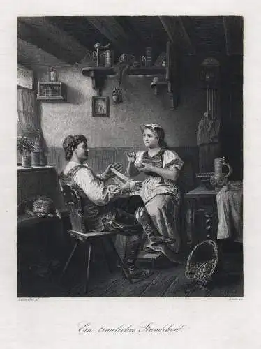 Ein trauliches Ständchen. Originaler Stahlstich; von Simon um 1850