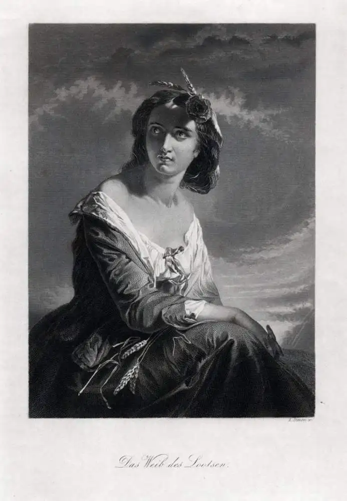 Das Weib des Lootsen. Originaler Stahlstich; von Simon um 1850 0