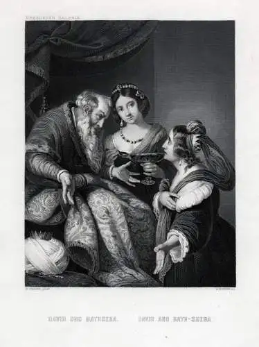 David und Bathseba. Originaler Stahlstich; von Duncan um 1850