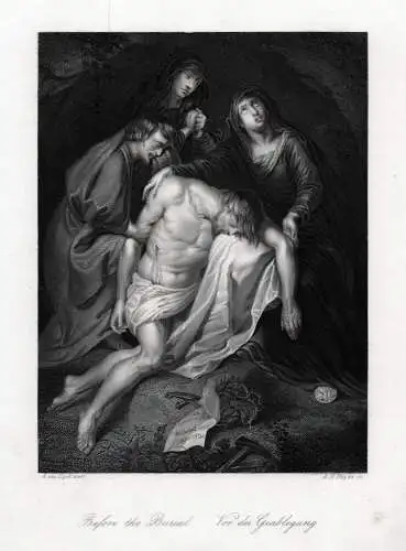 Vor der Grablegung. Originaler Stahlstich; nach van Dycke um 1850