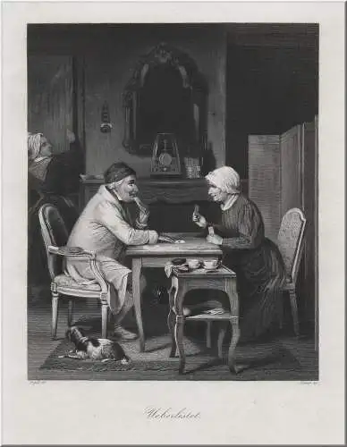 Kartenspiel: Überlistet. Originaler Stahlstich; von Simon um 1850