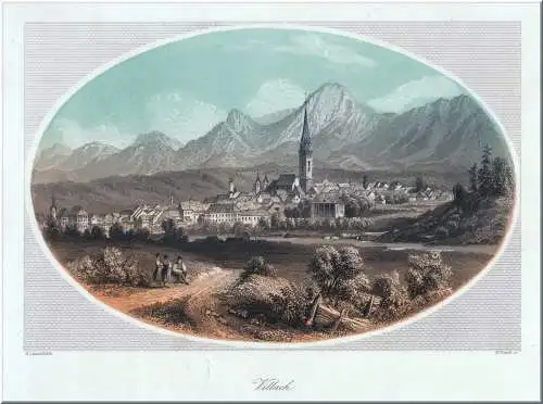 Villach/ Kärnten. Originaler Stahlstich, French um 1850