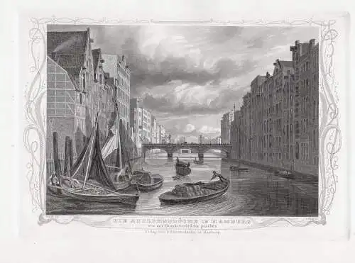 HAMBURG: Adolphsbrücke, Originaler Stahlstich, James Gray 1852