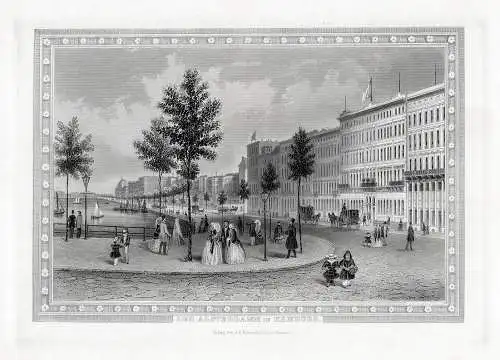 HAMBURG: Der Alsterdamm., Originaler Stahlstich, James Gray 1852