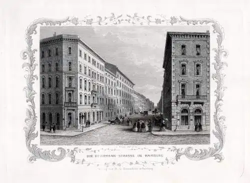 HAMBURG: Die Hermannstrasse., Originaler Stahlstich, James Gray 1852