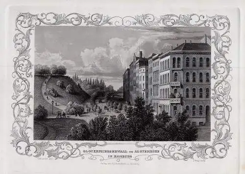 HAMBURG: Glockengiesserwall ., Originaler Stahlstich, James Gray 1852