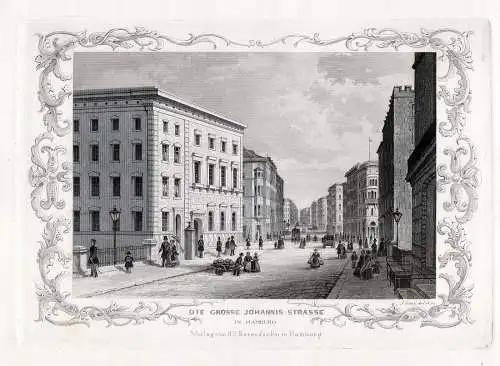 HAMBURG: Grosse Jahannisstr., Originaler Stahlstich, James Gray 1852