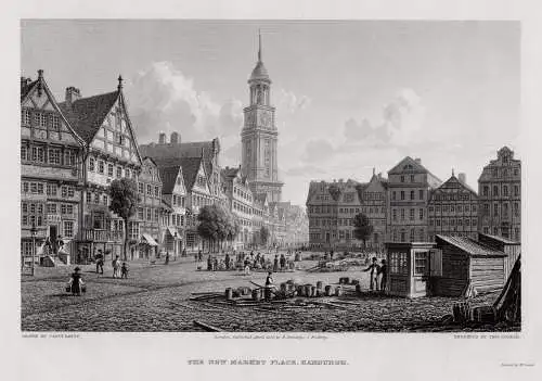 HAMBURG: Großneumarkt. Originaler Stahlstich n. Batty 1828