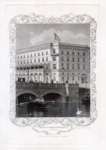 HAMBURG: Hotel St. Petersburg., Originaler Stahlstich, James Gray 1852