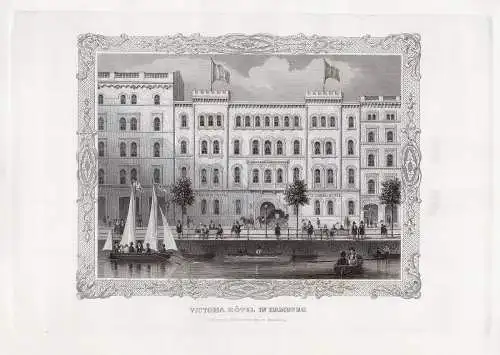 HAMBURG: Victoria Hotel, Originaler Stahlstich, James Gray 1852