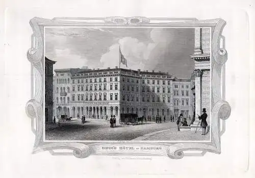 HAMBURG: Zingg`s Hotel, Originaler Stahlstich, James Gray 1852