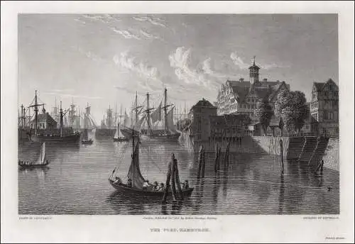 Hamburg, Hafenansicht. Echter Stahlstich, Wallis 1827