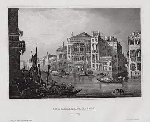 Venedig: Barbarigo und Pisani Palast. Originaler Stahlstich um 1840