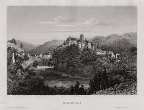 Tschechien, Elbogen Loket Original Stahlstich um 1860