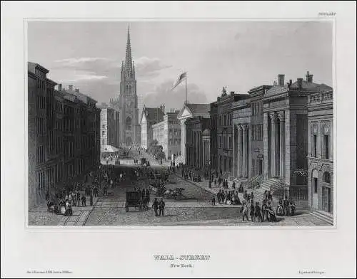 USA: New York. Wallstreet Originaler Stahlstich um 1850