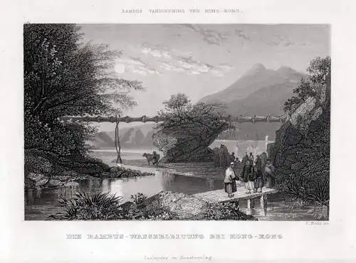 CHINA: Bambus Wasserleitung bei Hong-Kong n. Thomas Allom um 1840