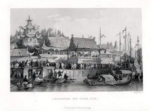 CHINA: Theater zu Tien-Sin n. Thomas Allom um 1840