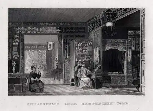 CHINA: Schlafgemach einer chinesischen Dame n. Thomas Allom um 1840