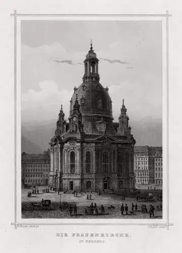 DRESDEN: Die Frauenkirche. Originaler Stahlstich um 1850