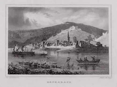 Bacharach am Rhein. Gesamtansicht Original Stahlstich Poppel um 1870