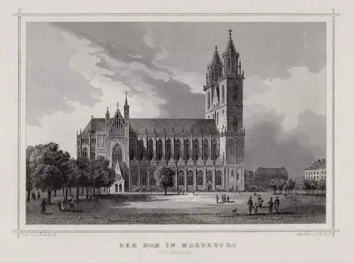 Magdeburg. Der Dom, Seitenansicht, Originaler Stahlstich, Kolb um 1860