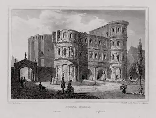 Trier. Porta Nigra. Originaler Stahlstich um 1870